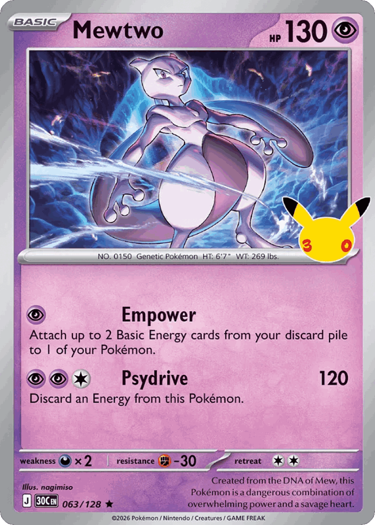 Mewtwo #63 from 30th Celebration - Rare - Illustrated by nagimiso