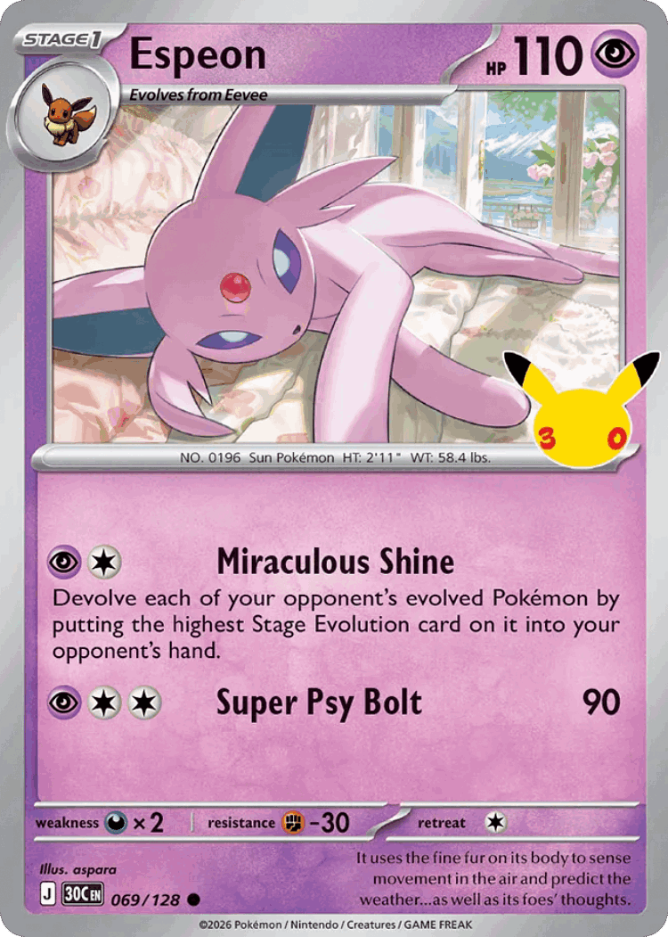Espeon #69 from 30th Celebration - Common - Illustrated by aspara