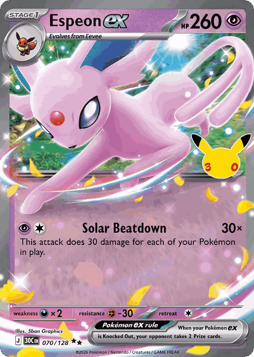 Espeon ex #70 from 30th Celebration - Double Rare - Illustrated by 5ban Graphics