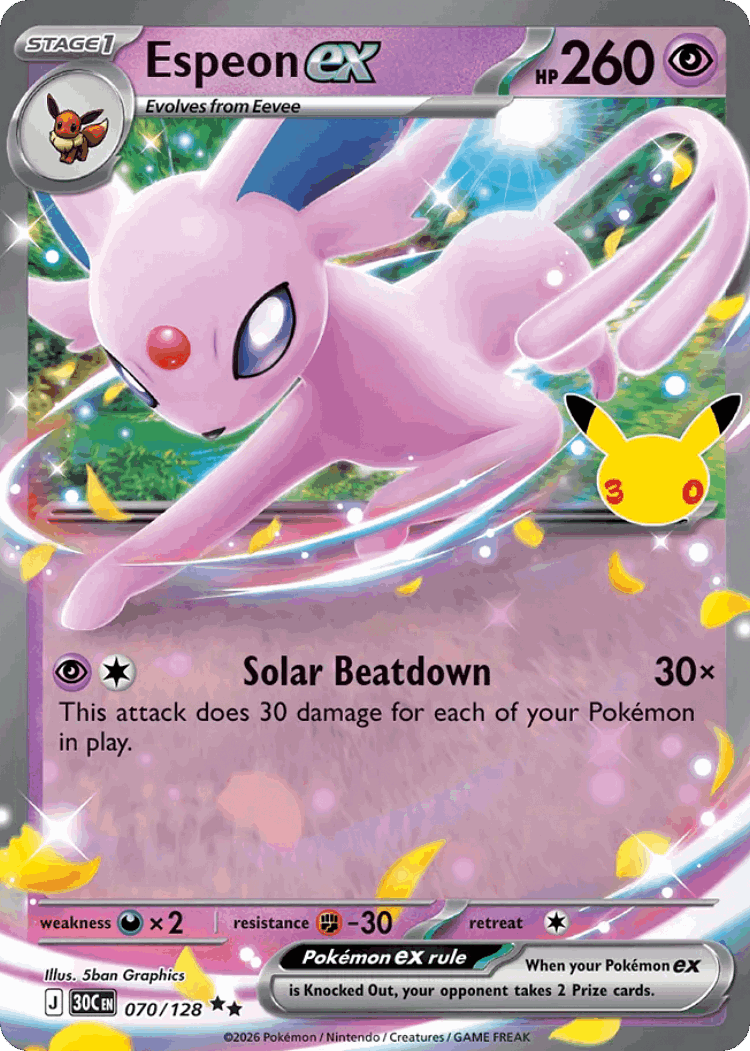 Espeon ex #70 from 30th Celebration - Double Rare - Illustrated by 5ban Graphics