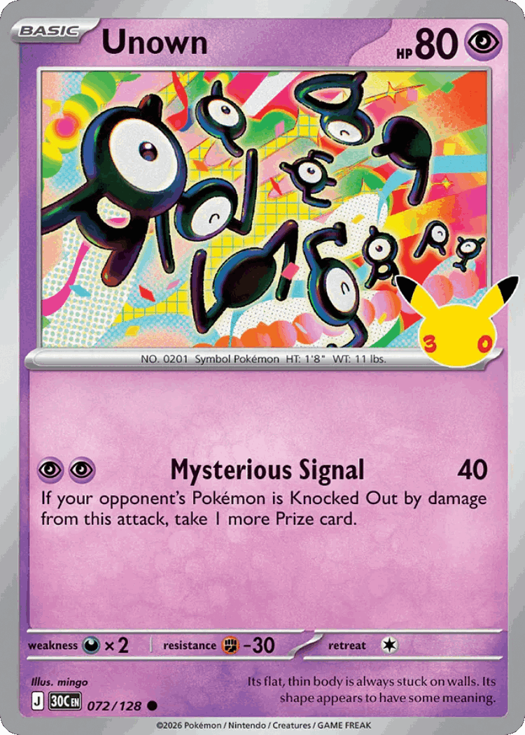 Unown #72 from 30th Celebration - Common - Illustrated by mingo
