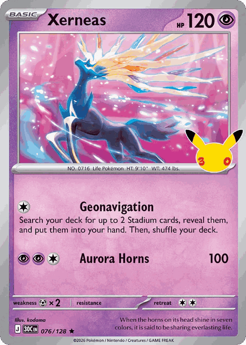 Xerneas #76 from 30th Celebration - Rare - Illustrated by kodama