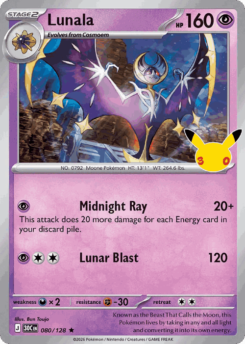 Lunala #80 from 30th Celebration - Rare - Illustrated by Bun Toujo