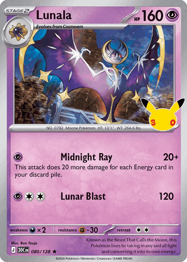 Lunala #80 from 30th Celebration - Rare - Illustrated by Bun Toujo