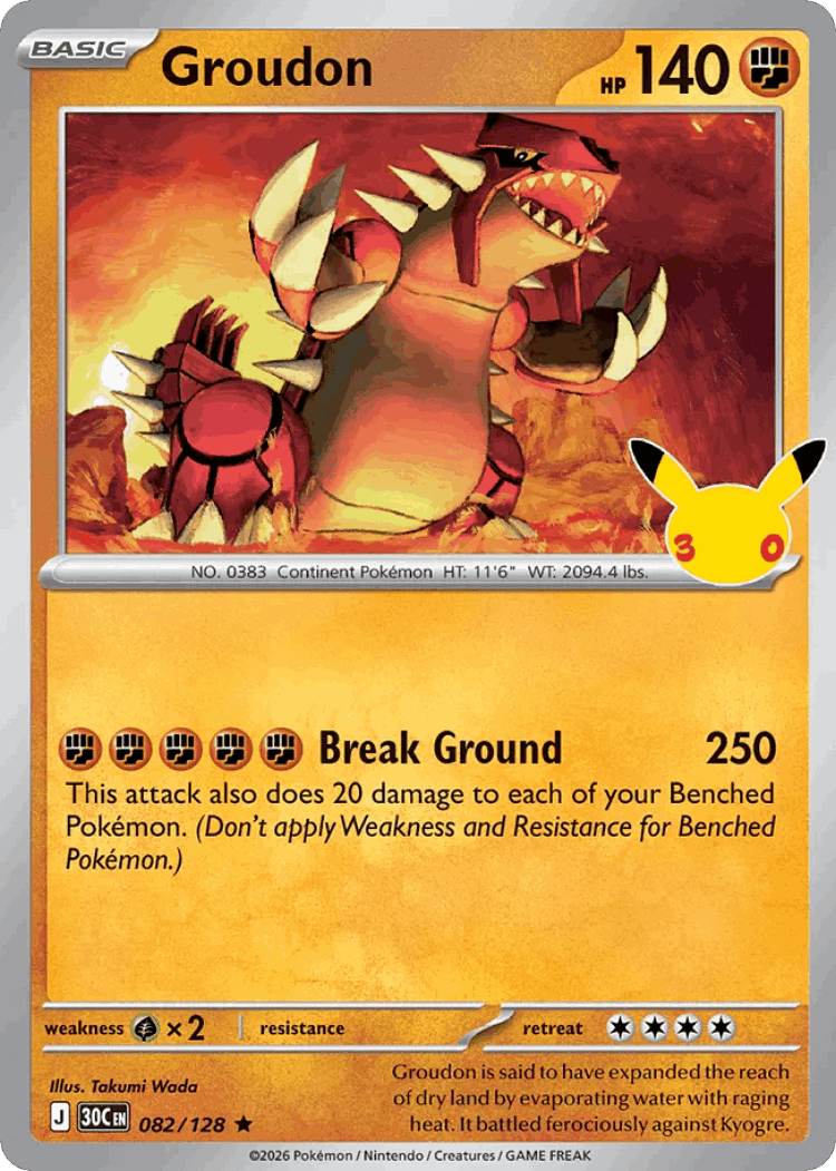 Groudon #82 from 30th Celebration - Rare - Illustrated by Takumi Wada