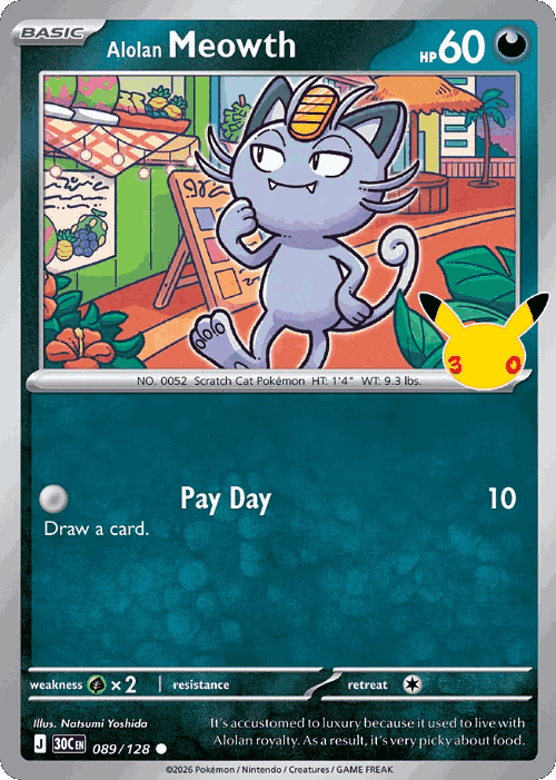 Alolan Meowth #89 from 30th Celebration - Common - Illustrated by Natsumi Yoshida