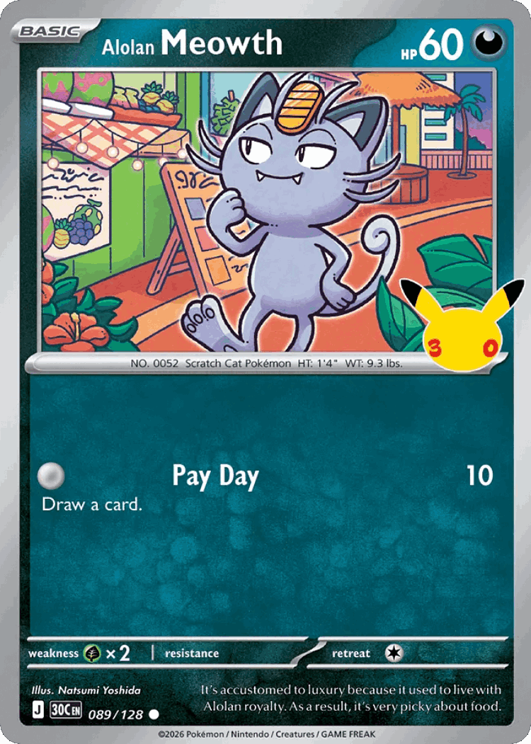 Alolan Meowth #89 from 30th Celebration - Common - Illustrated by Natsumi Yoshida