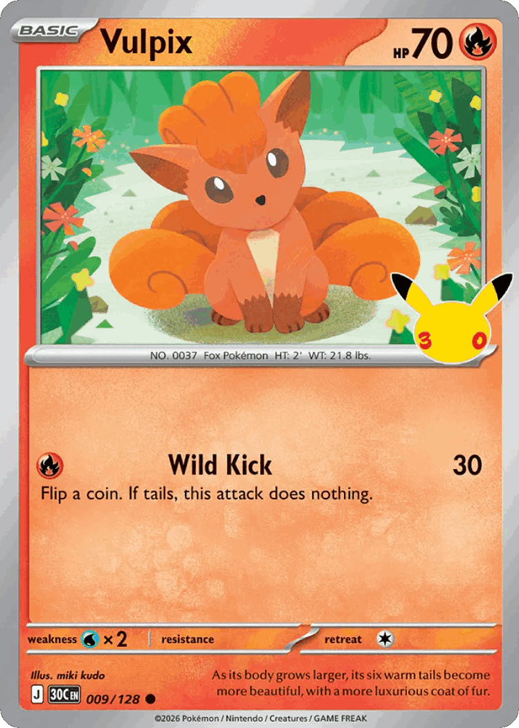 Vulpix #9 from 30th Celebration - Common - Illustrated by miki kudo