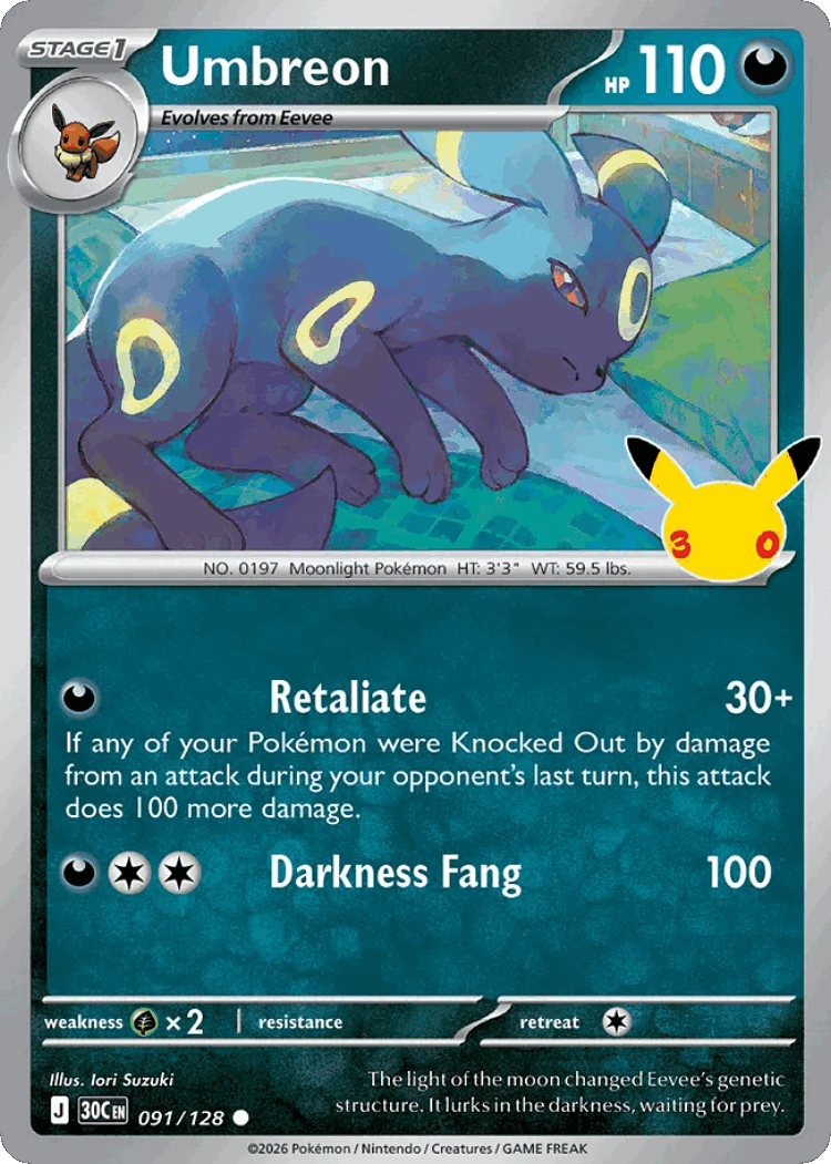 Umbreon #91 from 30th Celebration - Common - Illustrated by Iori Suzuki