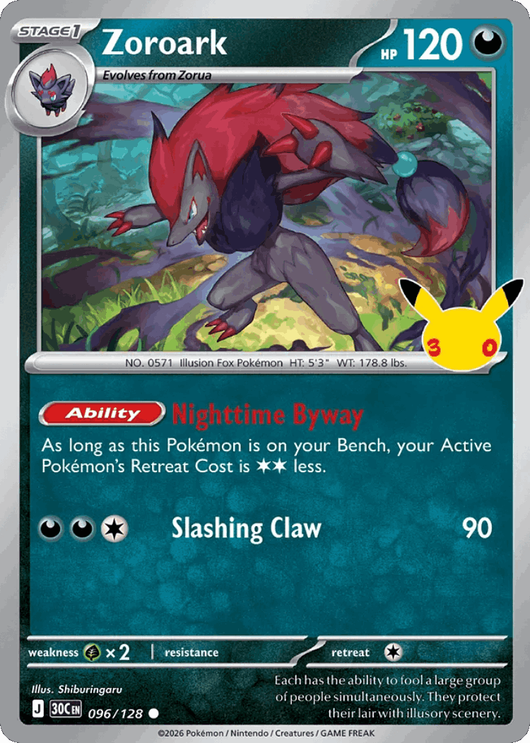 Zoroark #96 from 30th Celebration - Common - Illustrated by Shiburingaru
