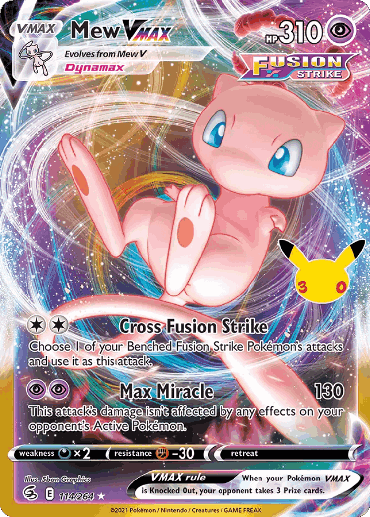 Mew VMAX #114 from 30th Celebration: Classic Collection - Holo Rare VMAX - Illustrated by 5ban Graphics