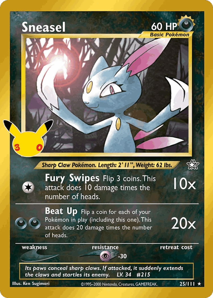 Sneasel #25 from 30th Celebration: Classic Collection - Rare - Illustrated by Ken Sugimori