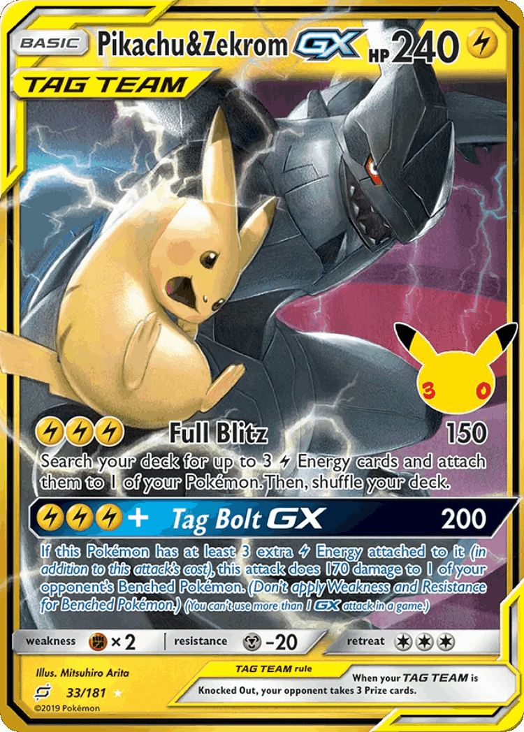 Pikachu & Zekrom-GX #33 from 30th Celebration: Classic Collection - Rare Holo GX - Illustrated by Mitsuhiro Arita