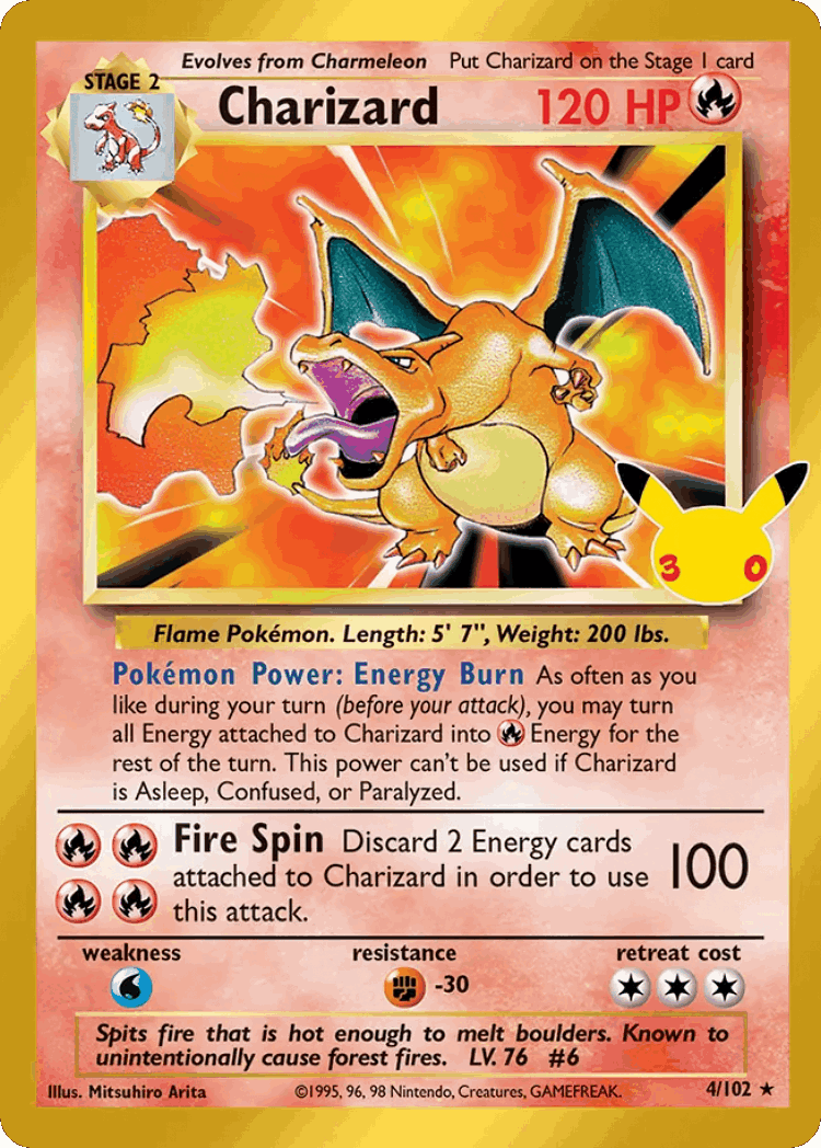 Charizard #4 from 30th Celebration: Classic Collection - Rare Holo - Illustrated by Mitsuhiro Arita