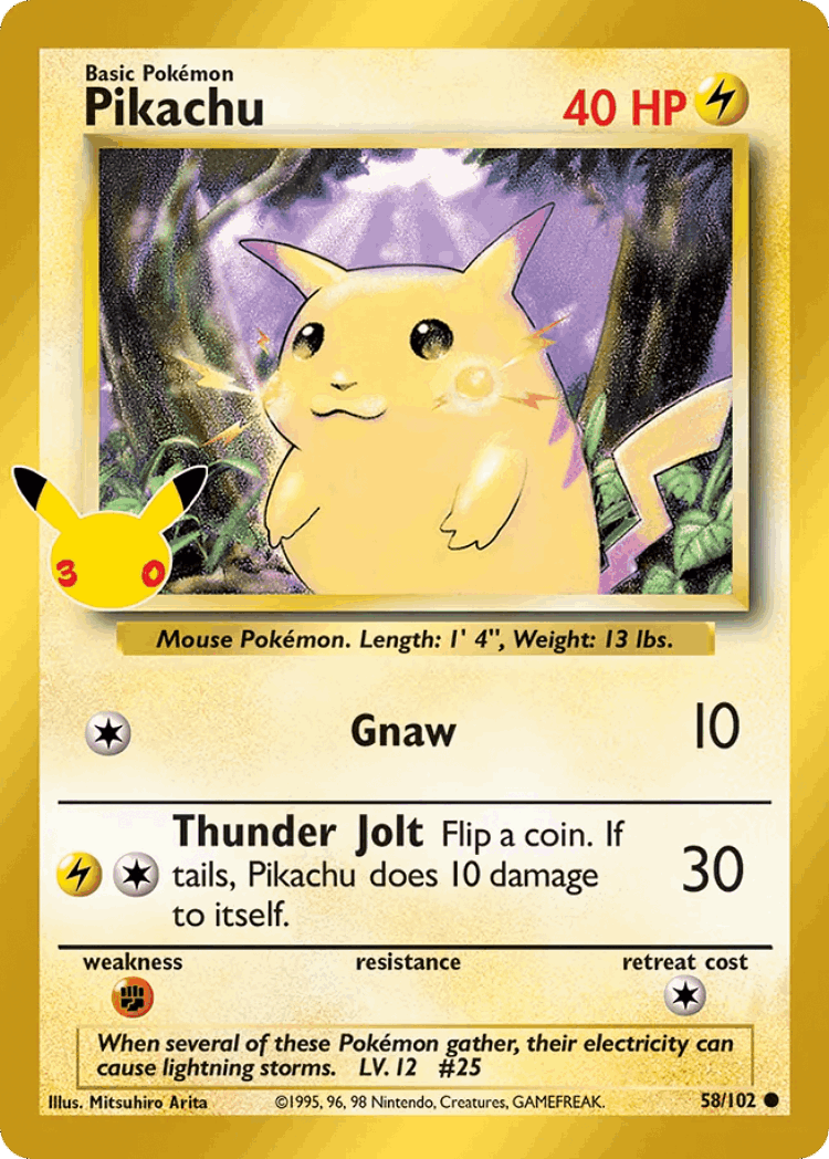 Pikachu #58 from 30th Celebration: Classic Collection - Common - Illustrated by Mitsuhiro Arita