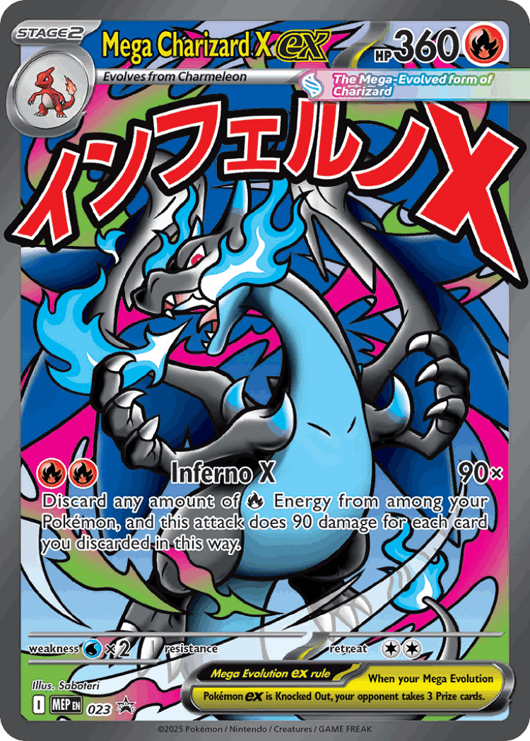 Mega Charizard X ex #23 from Mega Evolution Black Star Promos - Promo - Illustrated by Saboteri