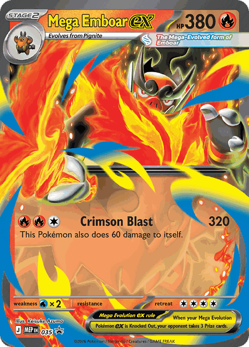 Mega Emboar ex #35 from Mega Evolution Black Star Promos - Promo - Illustrated by Keisuke Azuma