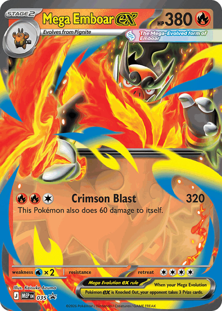 Mega Emboar ex #35 from Mega Evolution Black Star Promos - Promo - Illustrated by Keisuke Azuma