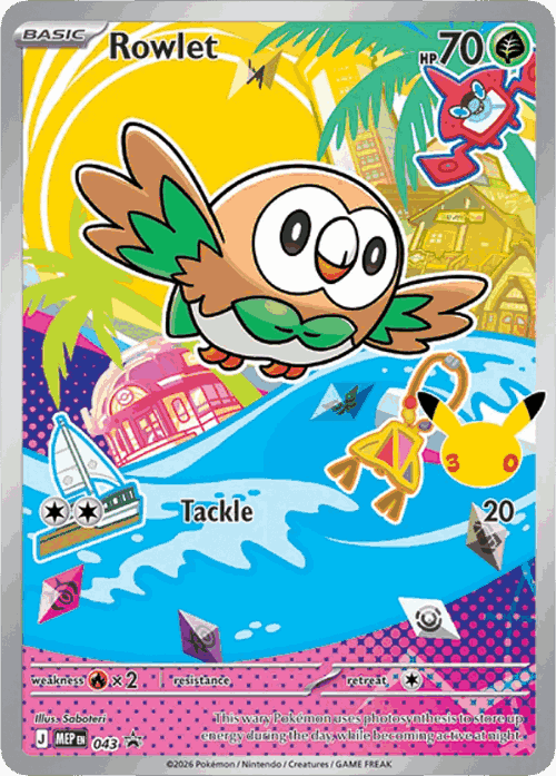 Rowlet #43 from Mega Evolution Black Star Promos - Promo - Illustrated by Saboteri