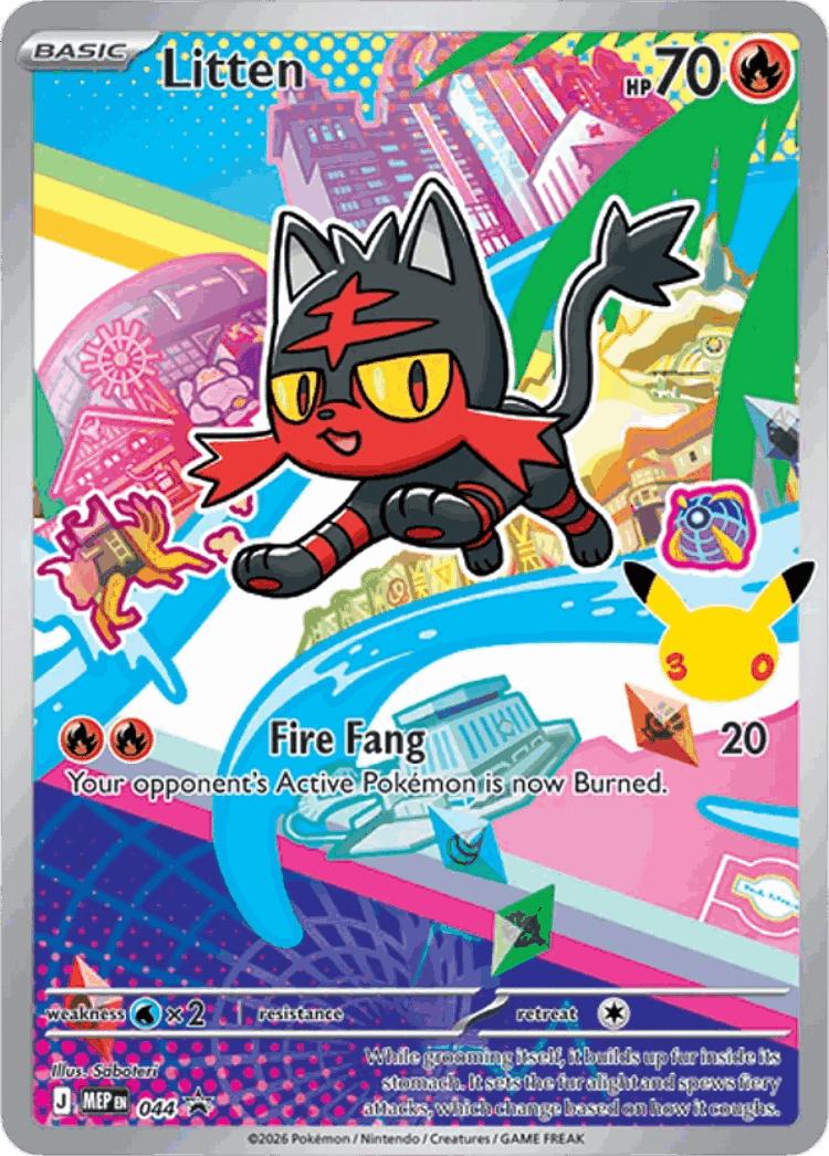 Litten #44 from Mega Evolution Black Star Promos - Promo - Illustrated by Saboteri