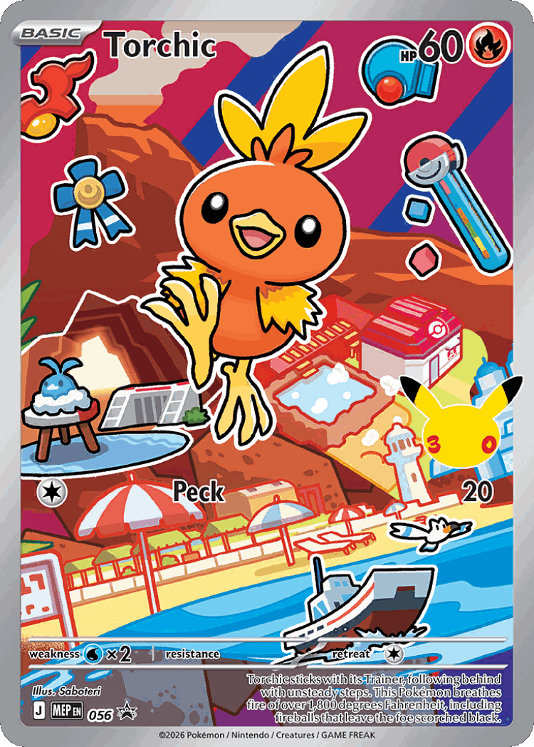 Torchic #56 from Mega Evolution Black Star Promos - Illustration Rare - Illustrated by Saboteri