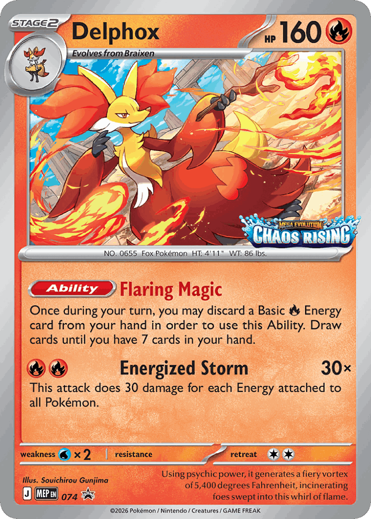 Delphox #74 from Mega Evolution Black Star Promos - Promo - Illustrated by Souichirou Gunjima