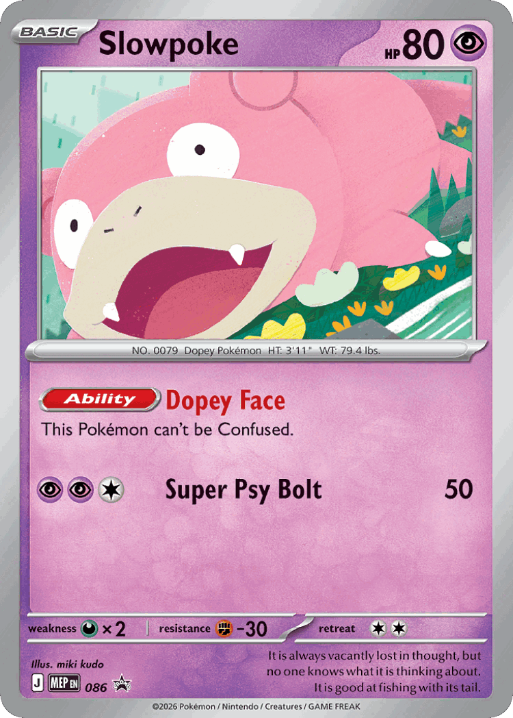 Slowpoke #86 from Mega Evolution Black Star Promos - Rare - Illustrated by miki kudo