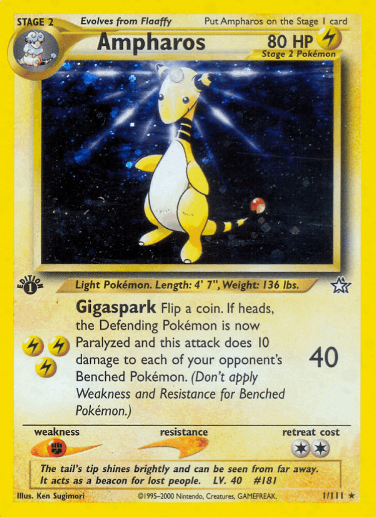 Ampharos #1 from Neo Genesis - Rare Holo - Illustrated by Ken Sugimori