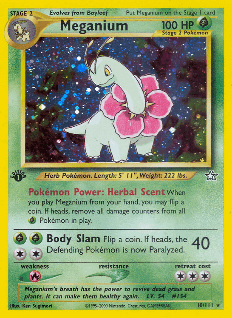 Meganium #10 from Neo Genesis - Rare Holo - Illustrated by Ken Sugimori