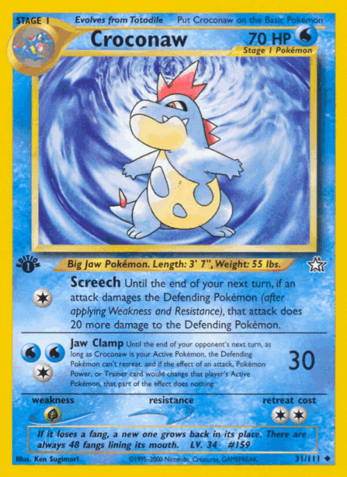 Croconaw #31 from Neo Genesis - Uncommon - Illustrated by Ken Sugimori