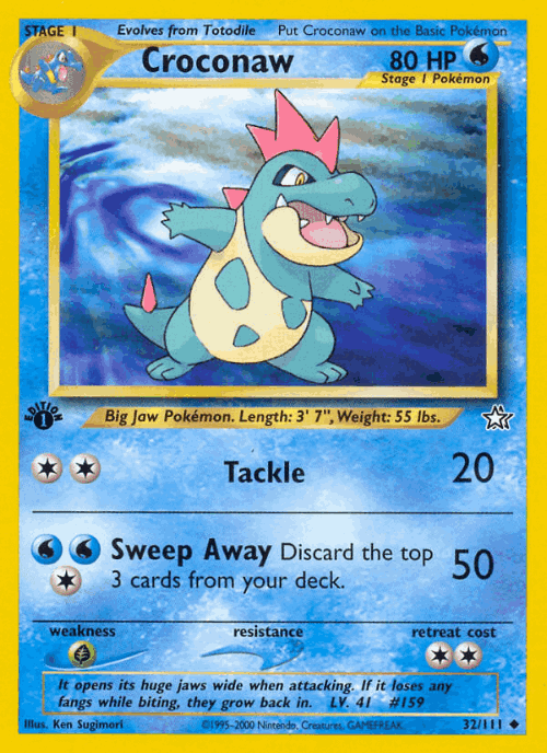 Croconaw #32 from Neo Genesis - Uncommon - Illustrated by Ken Sugimori