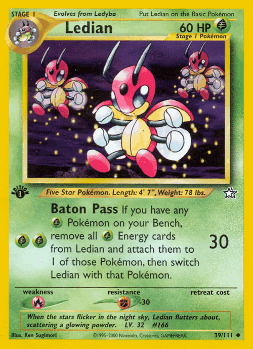 Ledian #39 from Neo Genesis - Uncommon - Illustrated by Ken Sugimori