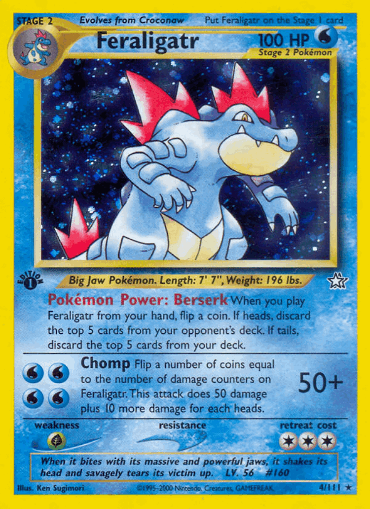 Feraligatr #4 from Neo Genesis - Rare Holo - Illustrated by Ken Sugimori
