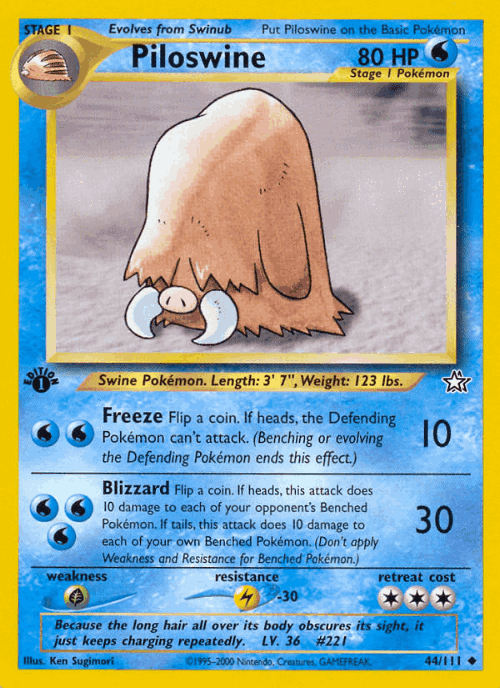 Piloswine #44 from Neo Genesis - Uncommon - Illustrated by Ken Sugimori