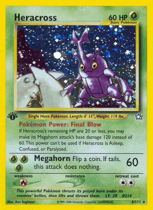 Heracross #6 from Neo Genesis - Rare Holo - Illustrated by Ken Sugimori