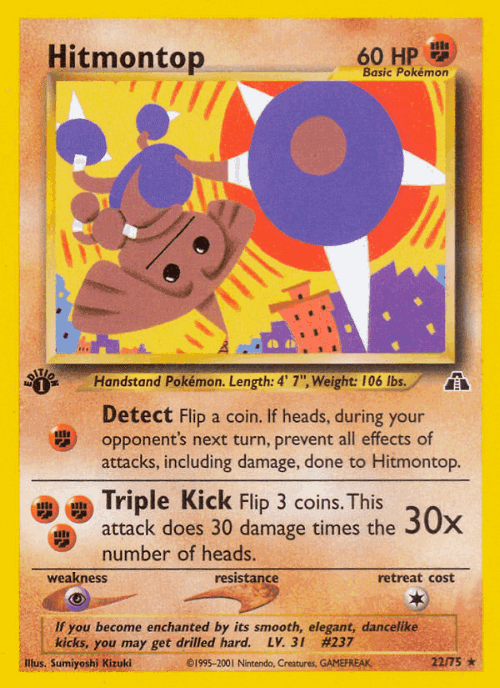 Hitmontop #22 from Neo Discovery - Rare - Illustrated by Sumiyoshi Kizuki
