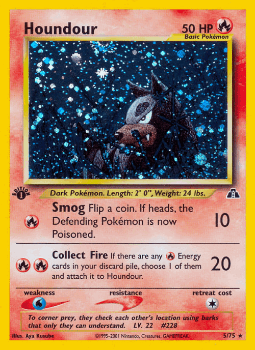Houndour #5 from Neo Discovery - Rare Holo - Illustrated by Aya Kusube