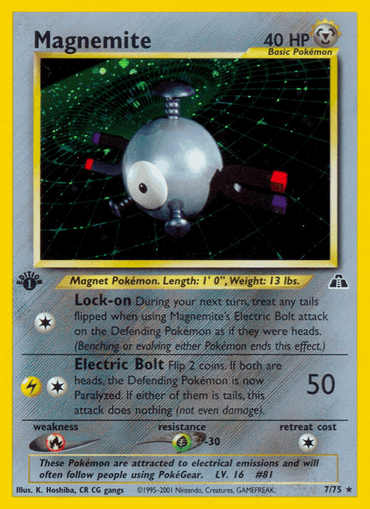 Magnemite #7 from Neo Discovery - Rare Holo - Illustrated by K. Hoshiba, CR CG gangs