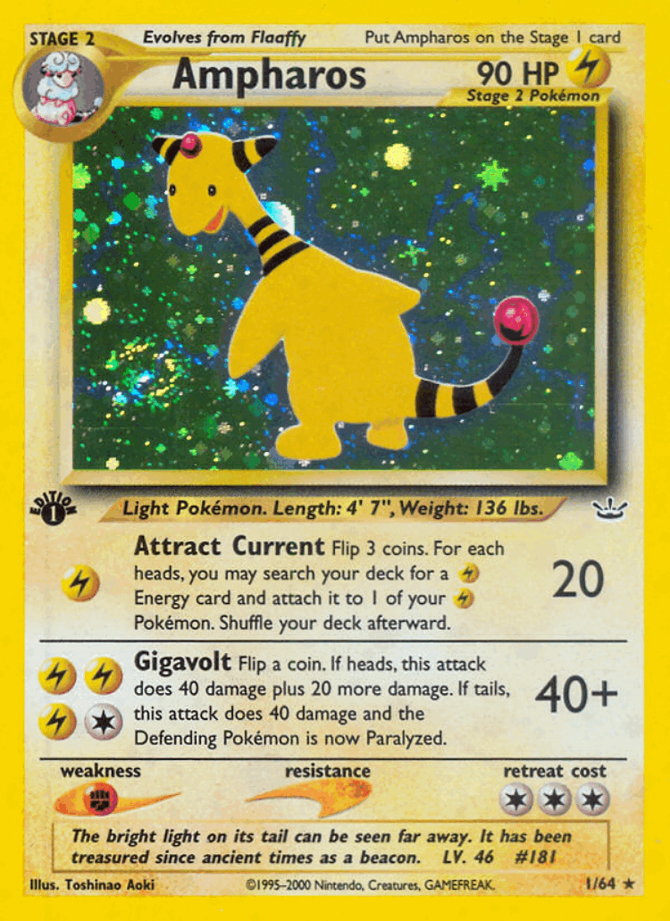 Ampharos #1 from Neo Revelation - Rare Holo - Illustrated by Toshinao Aoki