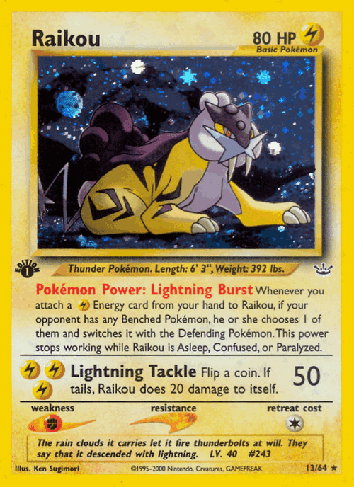 Raikou #13 from Neo Revelation - Rare Holo - Illustrated by Ken Sugimori