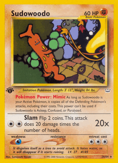 Sudowoodo #26 from Neo Revelation - Rare - Illustrated by Sumiyoshi Kizuki