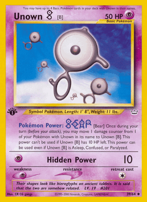 Unown [B] #39 from Neo Revelation - Uncommon - Illustrated by CR CG gangs