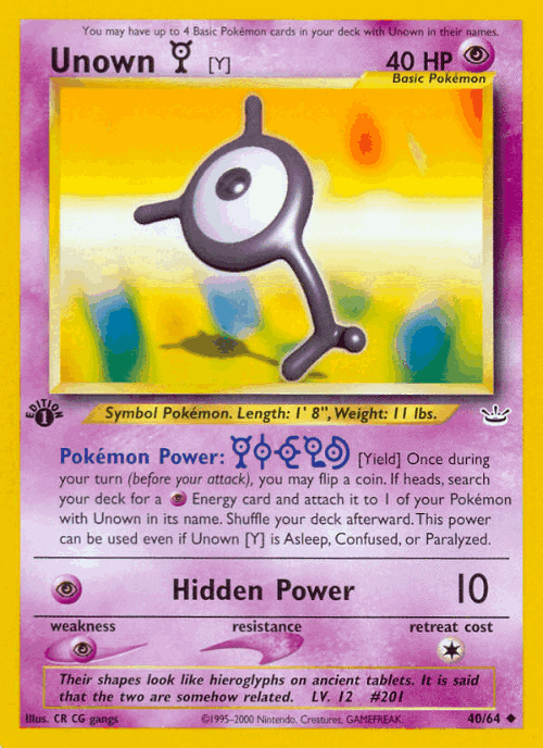 Unown [Y] #40 from Neo Revelation - Uncommon - Illustrated by CR CG gangs