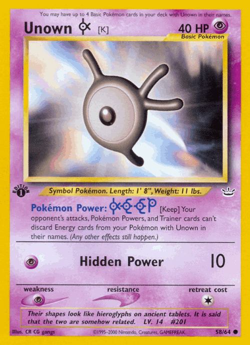 Unown [K] #58 from Neo Revelation - Common - Illustrated by CR CG gangs