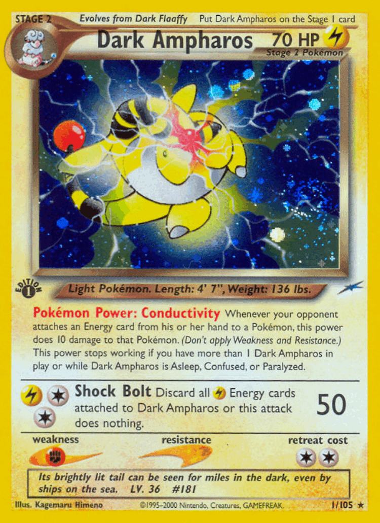Dark Ampharos #1 from Neo Destiny - Rare Holo - Illustrated by Kagemaru Himeno