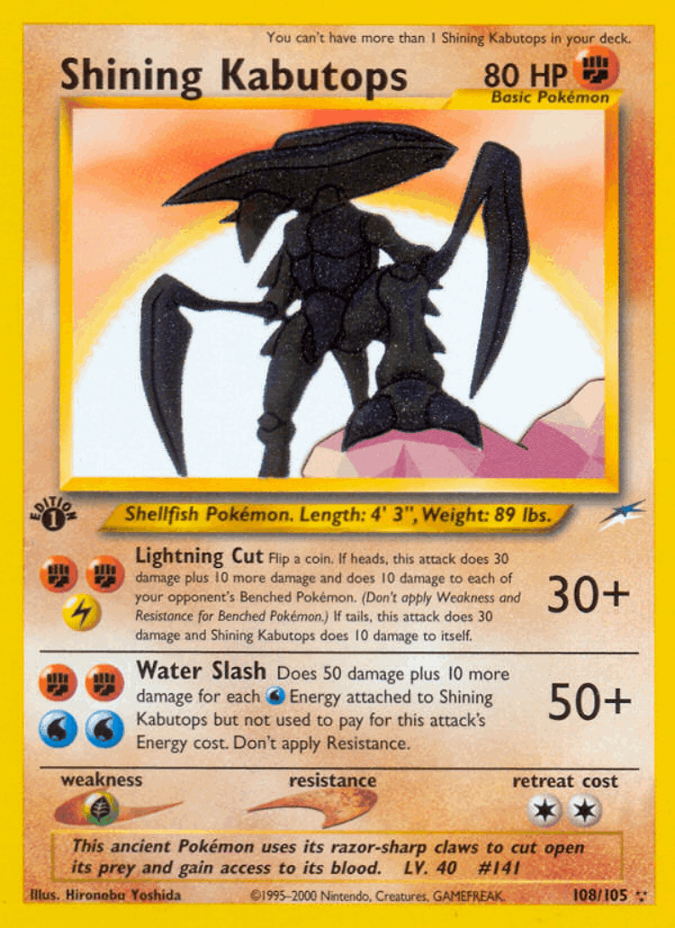 Shining Kabutops #108 from Neo Destiny - Rare Shining - Illustrated by Hironobu Yoshida
