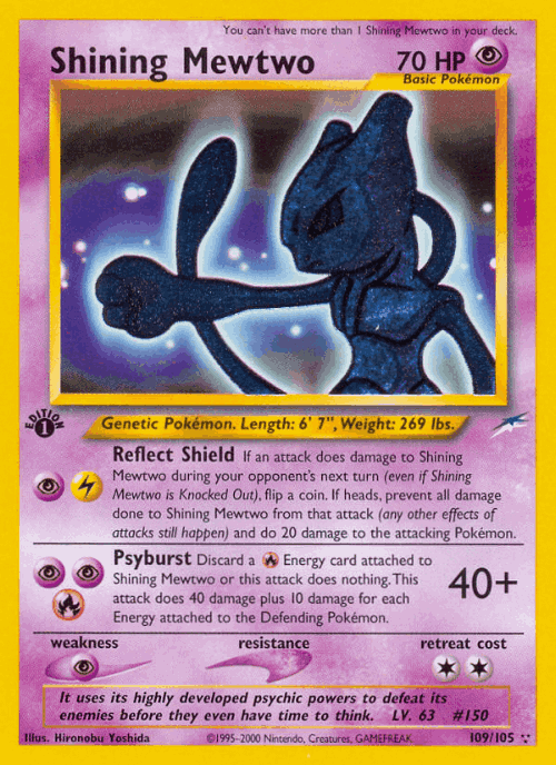 Shining Mewtwo Pokémon TCG card art