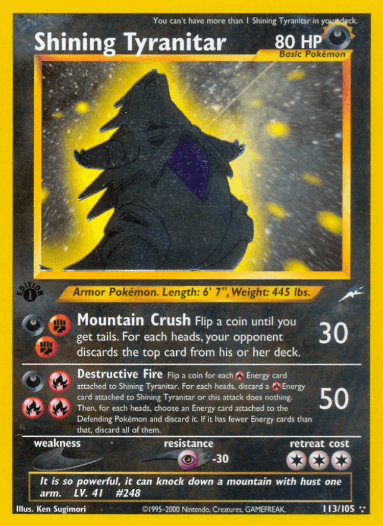Shining Tyranitar #113 from Neo Destiny - Rare Shining - Illustrated by Ken Sugimori