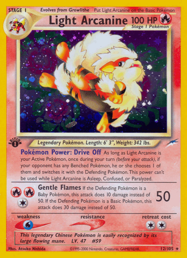 Light Arcanine #12 from Neo Destiny - Rare Holo - Illustrated by Atsuko Nishida