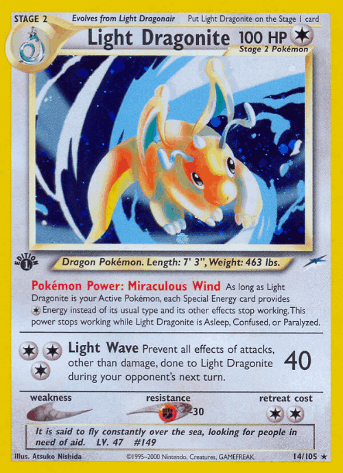 Light Dragonite #14 from Neo Destiny - Rare Holo - Illustrated by Atsuko Nishida